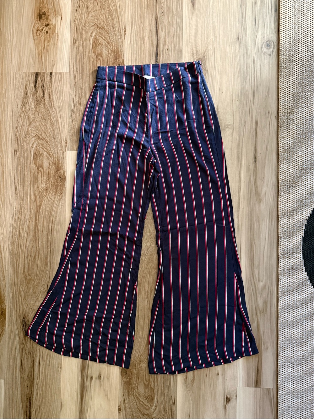 Urban Outfitters Navy Blue Wide-Leg Pinstripe Cropped Pants